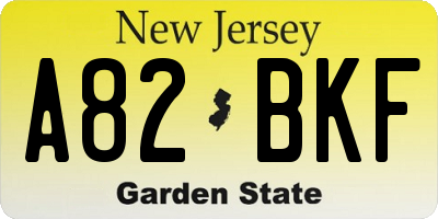 NJ license plate A82BKF