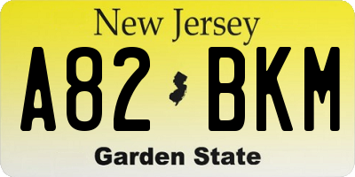 NJ license plate A82BKM