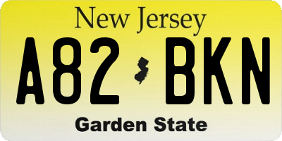 NJ license plate A82BKN