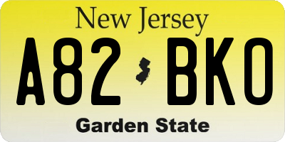 NJ license plate A82BKO