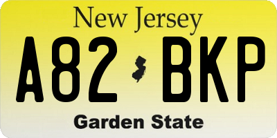 NJ license plate A82BKP