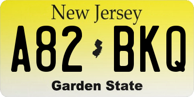 NJ license plate A82BKQ