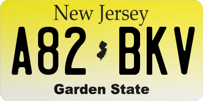 NJ license plate A82BKV