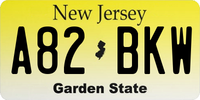 NJ license plate A82BKW