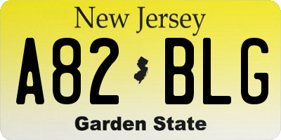 NJ license plate A82BLG