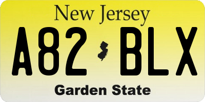 NJ license plate A82BLX