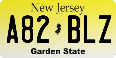 NJ license plate A82BLZ