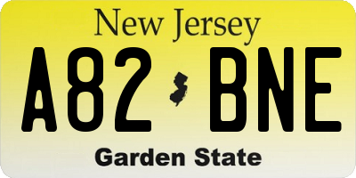 NJ license plate A82BNE