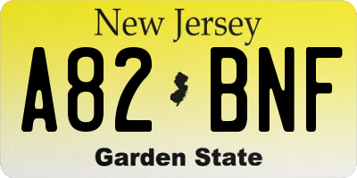 NJ license plate A82BNF