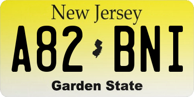 NJ license plate A82BNI