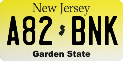 NJ license plate A82BNK