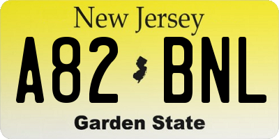 NJ license plate A82BNL