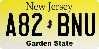 NJ license plate A82BNU