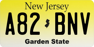 NJ license plate A82BNV