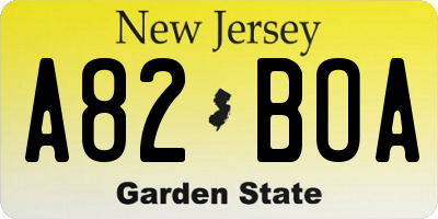 NJ license plate A82BOA