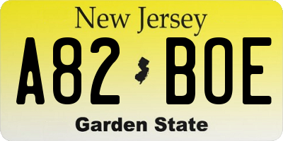 NJ license plate A82BOE