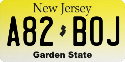 NJ license plate A82BOJ