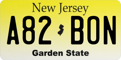 NJ license plate A82BON