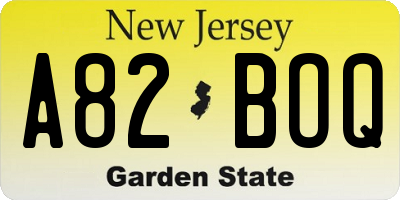 NJ license plate A82BOQ
