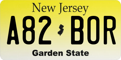 NJ license plate A82BOR