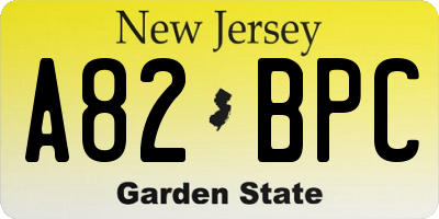 NJ license plate A82BPC