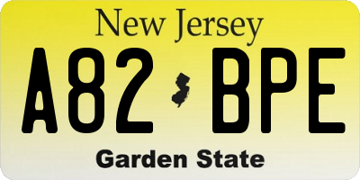 NJ license plate A82BPE