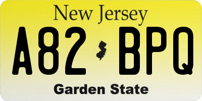 NJ license plate A82BPQ