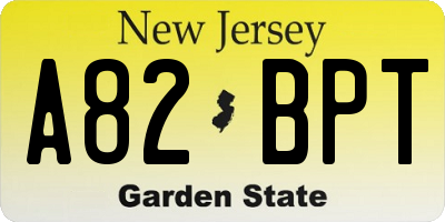 NJ license plate A82BPT