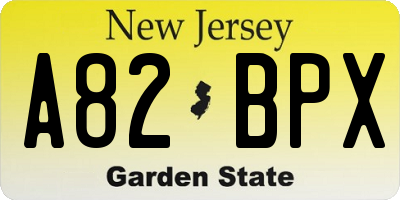 NJ license plate A82BPX