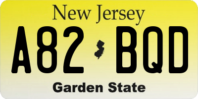 NJ license plate A82BQD