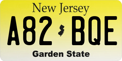 NJ license plate A82BQE