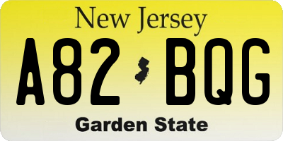 NJ license plate A82BQG