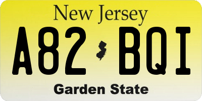 NJ license plate A82BQI