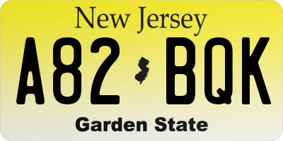 NJ license plate A82BQK