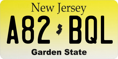 NJ license plate A82BQL