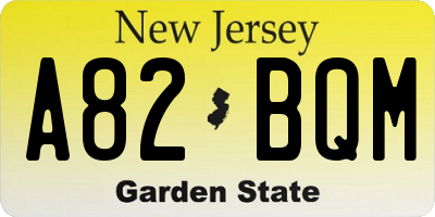 NJ license plate A82BQM