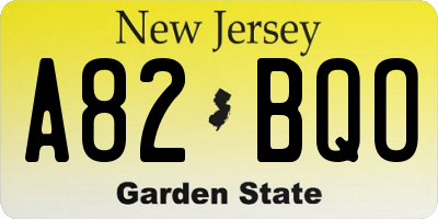 NJ license plate A82BQO