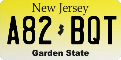 NJ license plate A82BQT