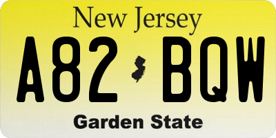 NJ license plate A82BQW