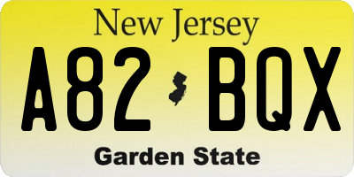 NJ license plate A82BQX