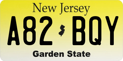 NJ license plate A82BQY