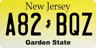 NJ license plate A82BQZ