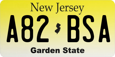 NJ license plate A82BSA