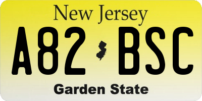 NJ license plate A82BSC