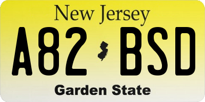 NJ license plate A82BSD