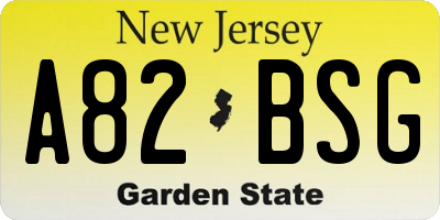 NJ license plate A82BSG