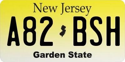 NJ license plate A82BSH