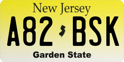 NJ license plate A82BSK