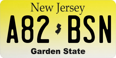 NJ license plate A82BSN