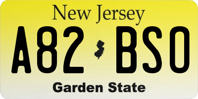 NJ license plate A82BSO